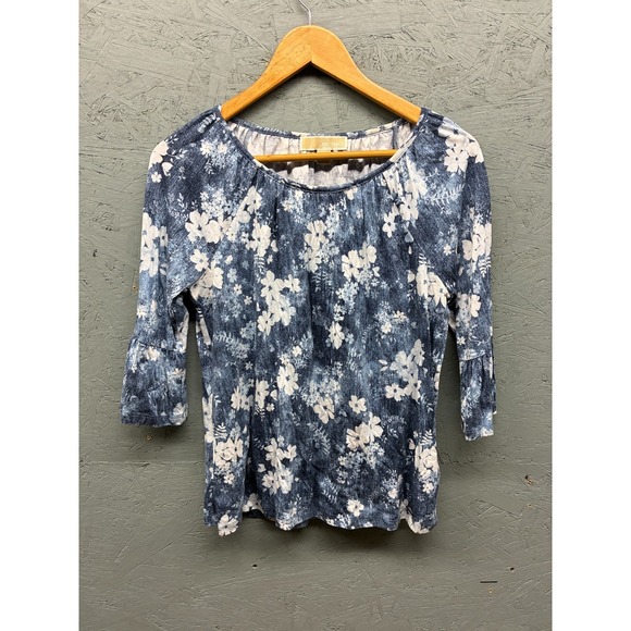 Michael Kors Tops - Michael Michael Kors Floral Print Top Women's‎ P/S Blue White 3/4 Sleeve